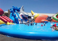 Customized Inflatable Water Parks , Giant Shark Inflatable Swimming Pool With Slide